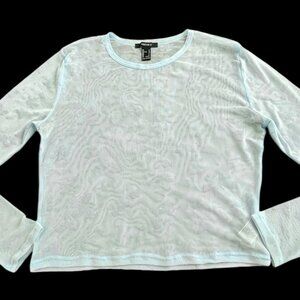 Forever 21 Baby Blue Floral Sheer Top Long Sleeve Womens Size Large